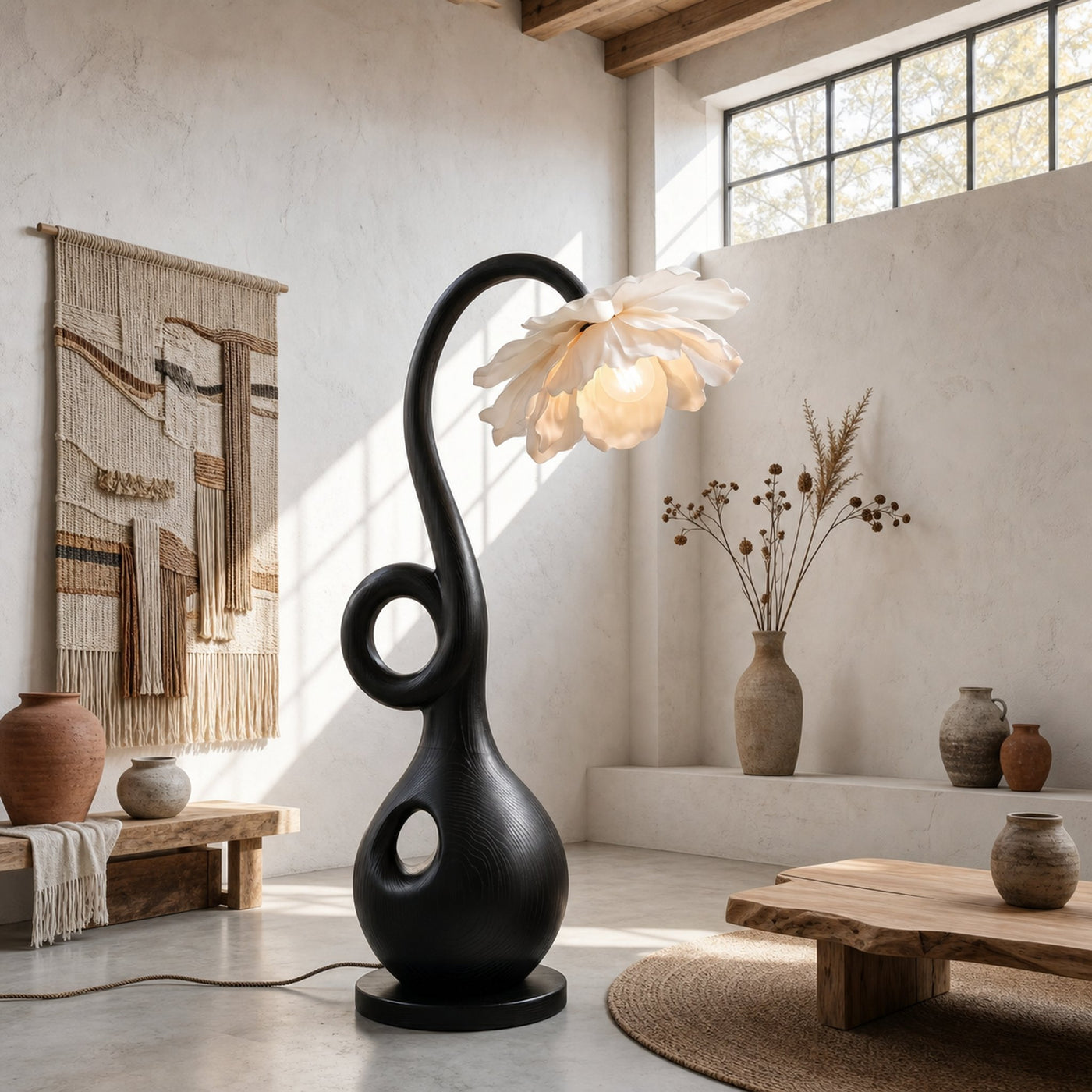 Contemporary Floor Lamp With Organic Sculptural Base And Blooming Flower Design - product view 3