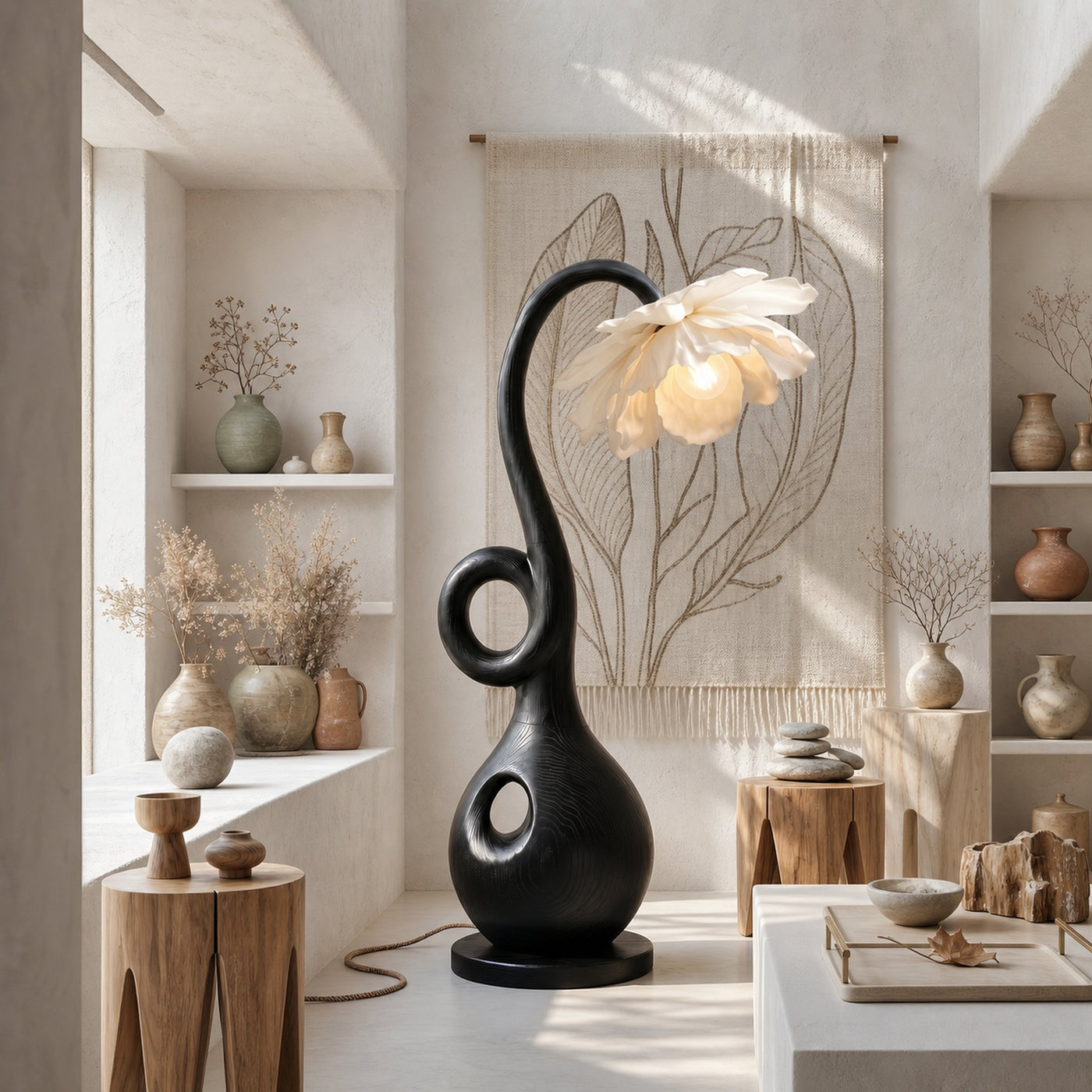 Contemporary Floor Lamp With Organic Sculptural Base And Blooming Flower Design - product view 4