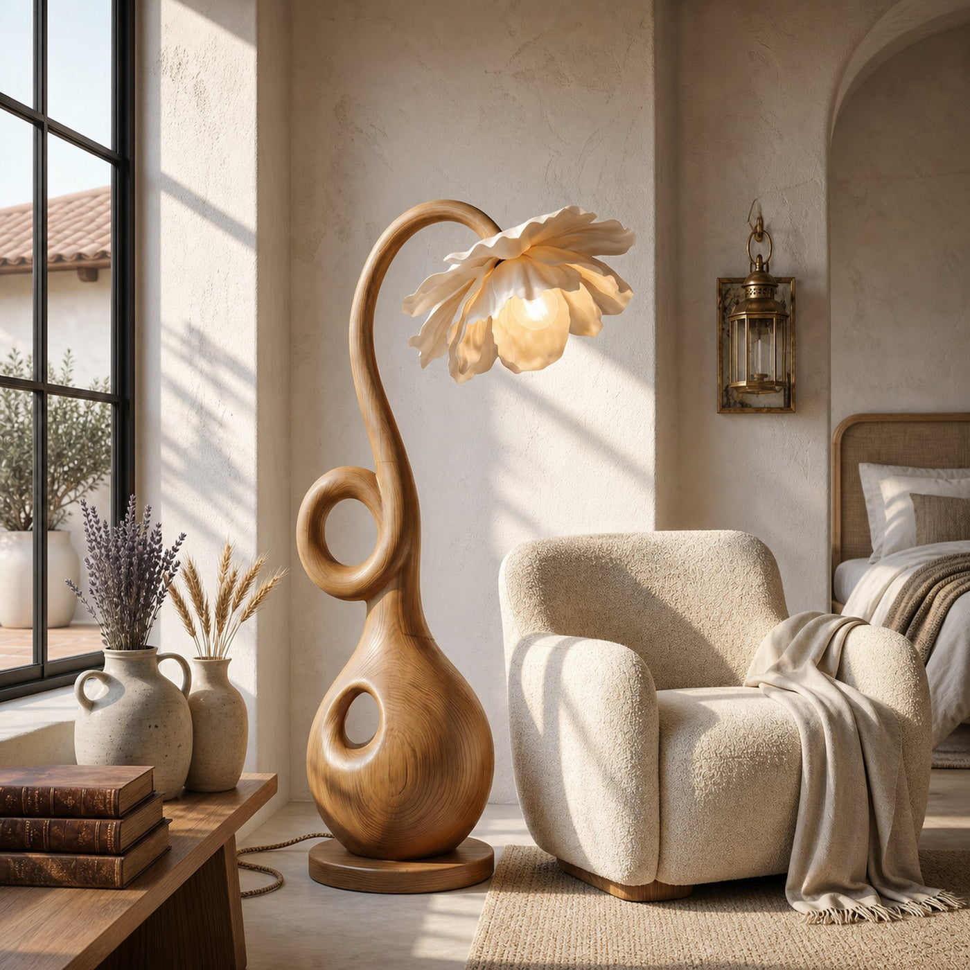Contemporary Floor Lamp With Organic Sculptural Base And Blooming Flower Design - product view 5