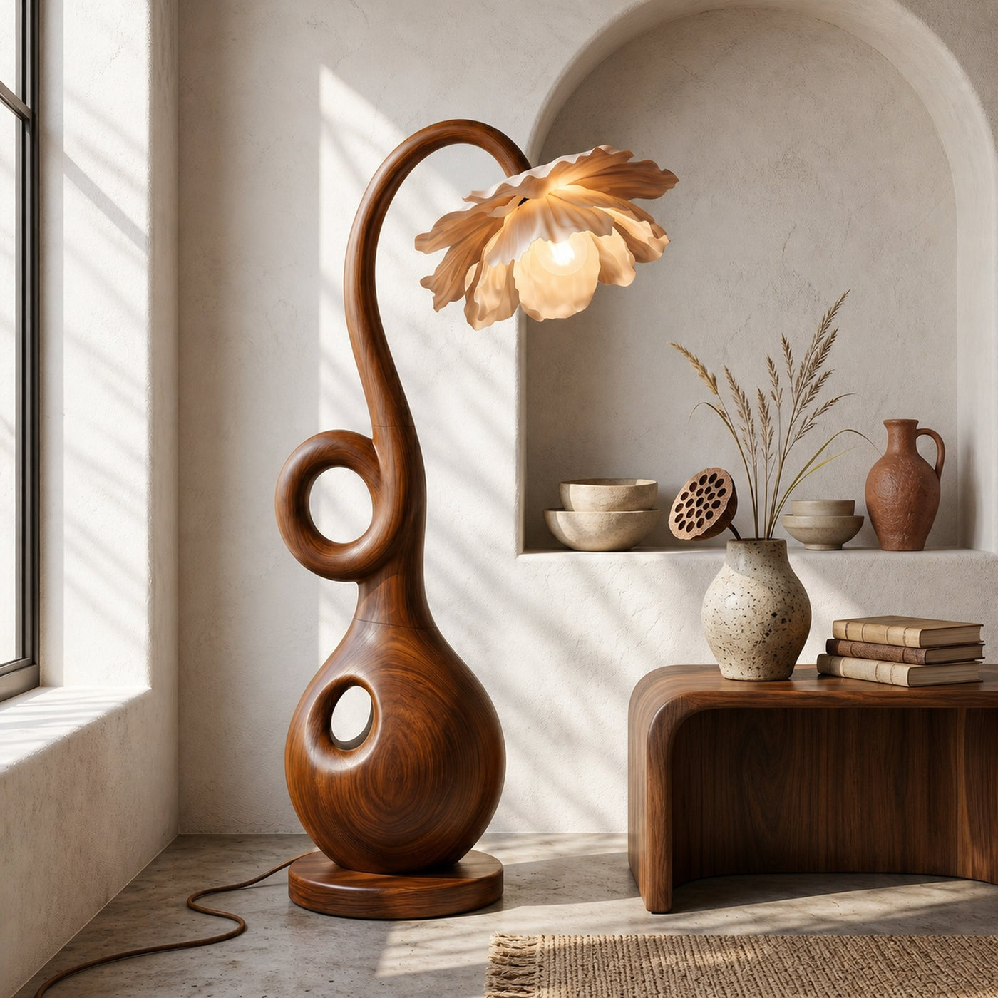 Contemporary Floor Lamp With Organic Sculptural Base And Blooming Flower Design - product view 6