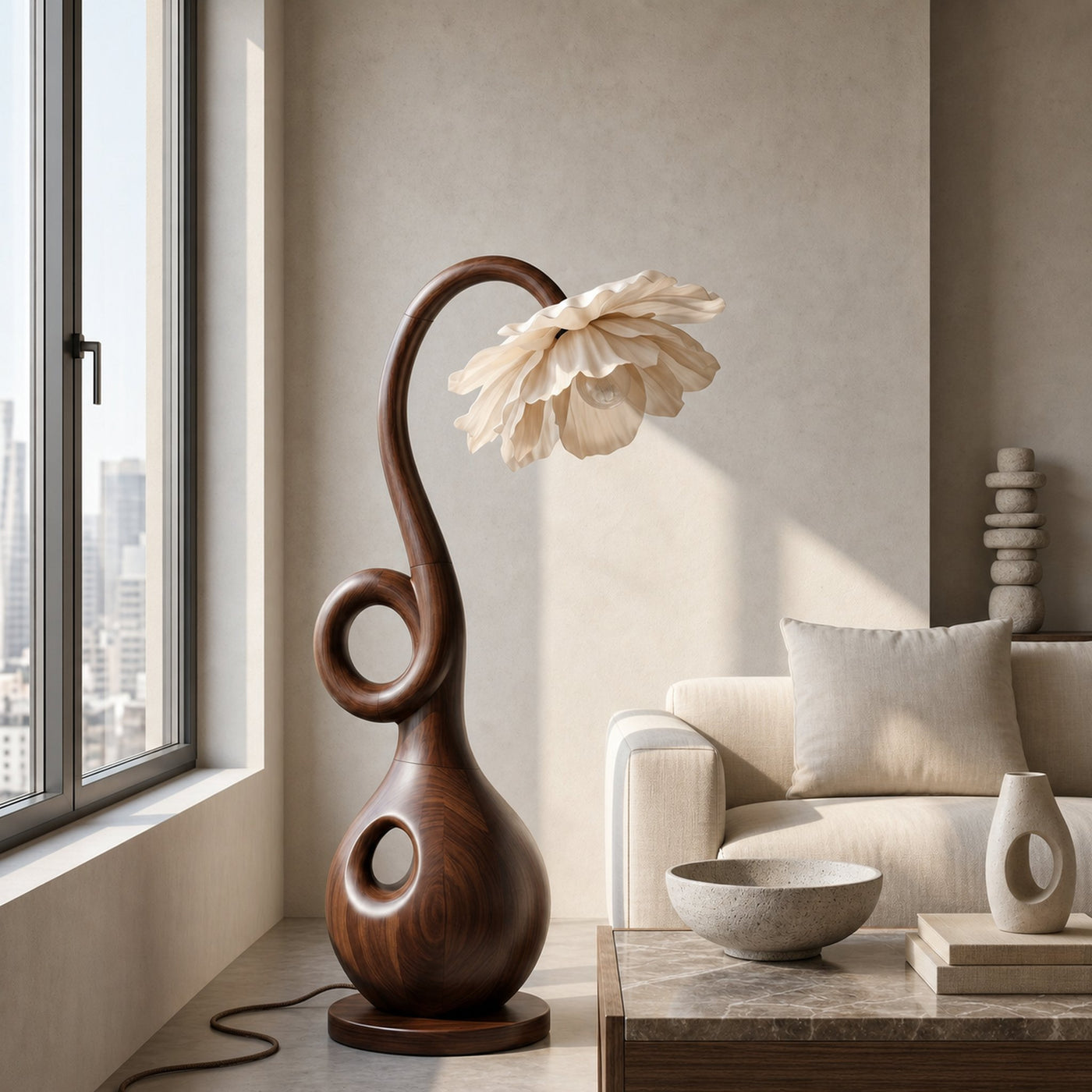 Contemporary Floor Lamp With Organic Sculptural Base And Blooming Flower Design - product view 7
