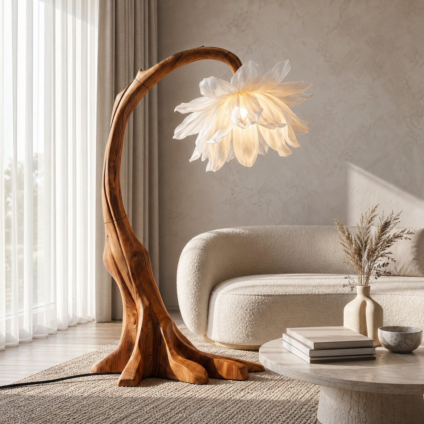 Contemporary Floor Lamp With Sculptural Floral Design For Living Room And Bedroom