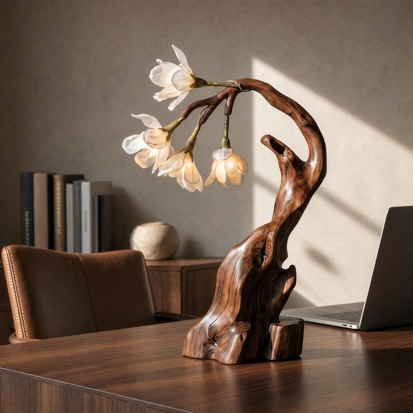 Contemporary Floral Table Lamp With Twisted Solid Wood Base For Bedroom And Living Room - product view 2