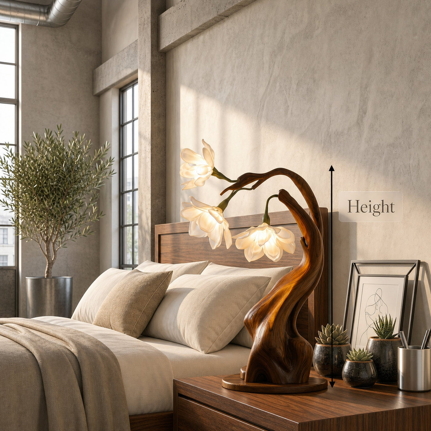 Contemporary Floral Table Lamp With Twisted Solid Wood Base For Bedroom And Living Room - product view 3