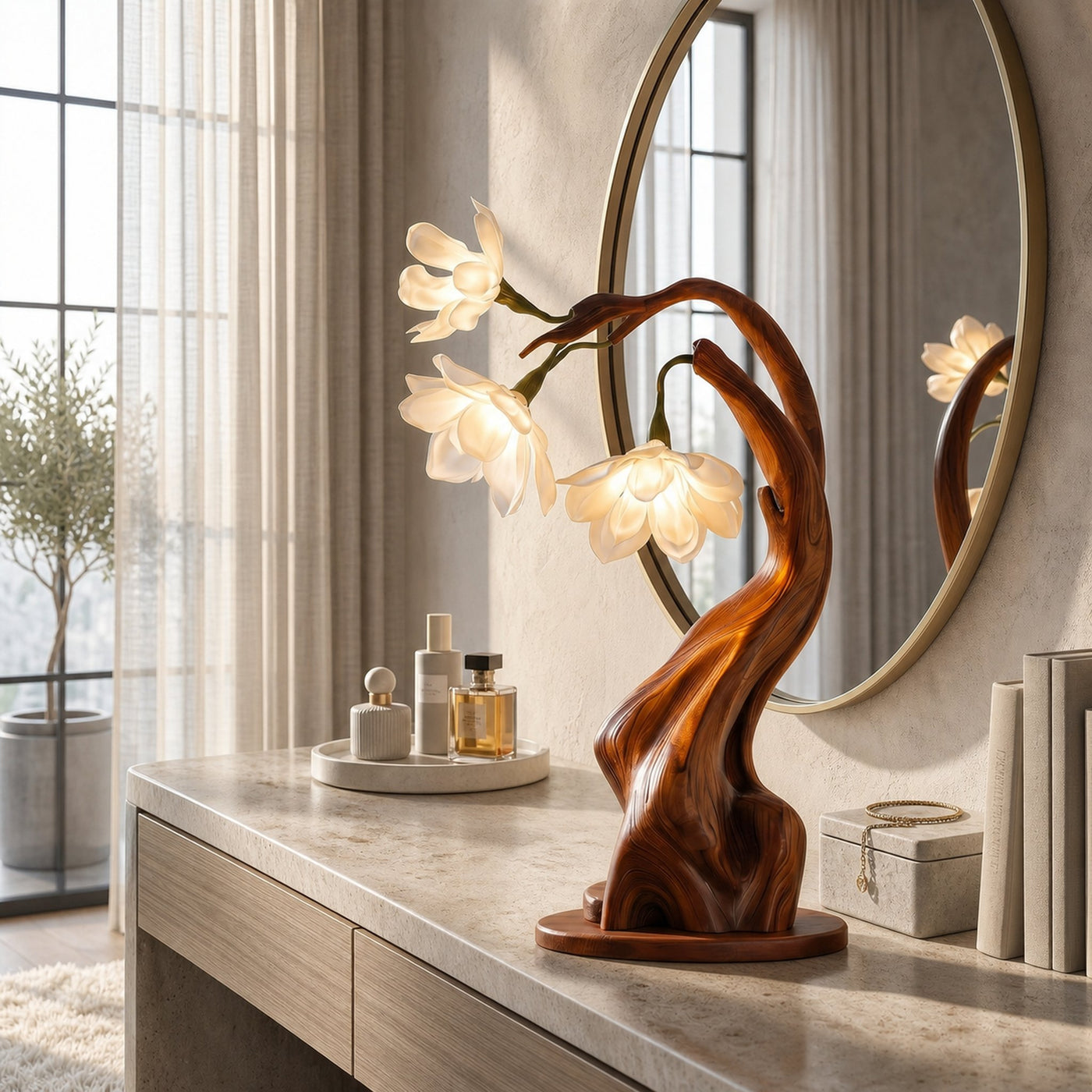Contemporary Floral Table Lamp With Twisted Solid Wood Base For Bedroom And Living Room - product view 6