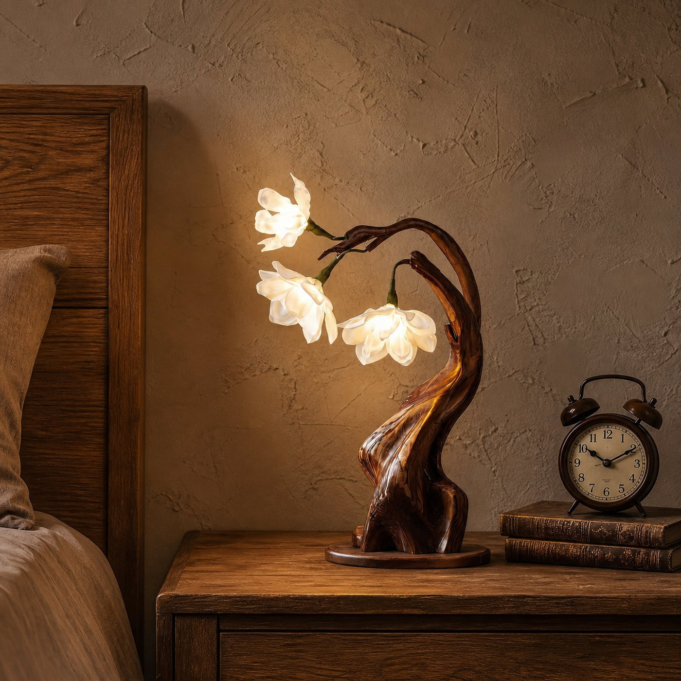 Contemporary Floral Table Lamp With Twisted Solid Wood Base For Bedroom And Living Room - product view 7