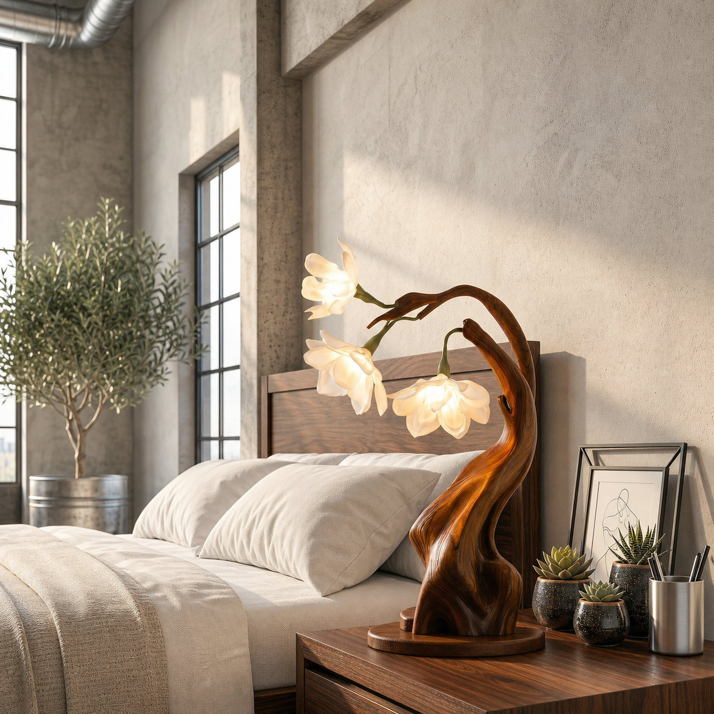 Contemporary Floral Table Lamp With Twisted Solid Wood Base For Bedroom And Living Room - product view 8