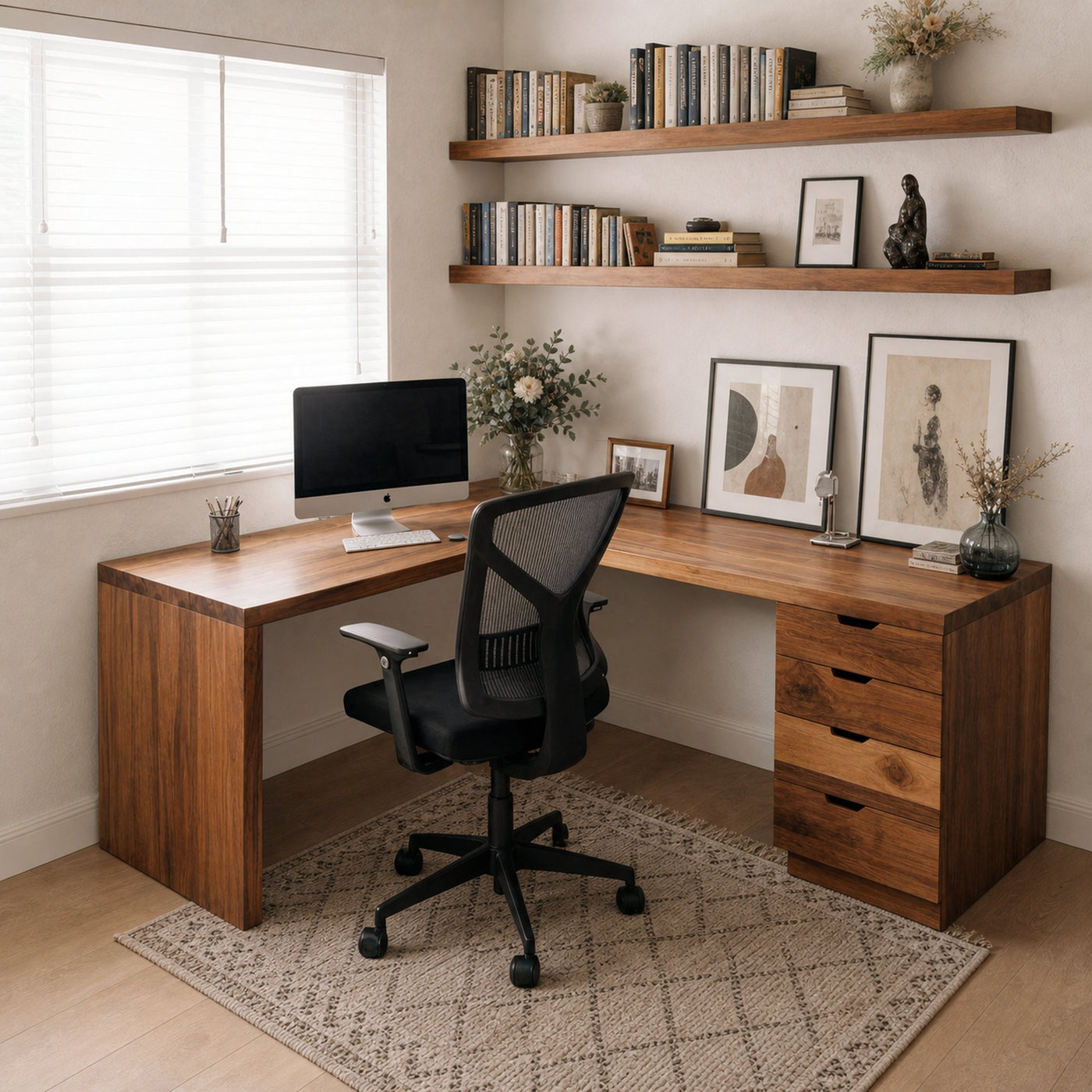 Contemporary L Shaped Desk With Drawers For Home Office