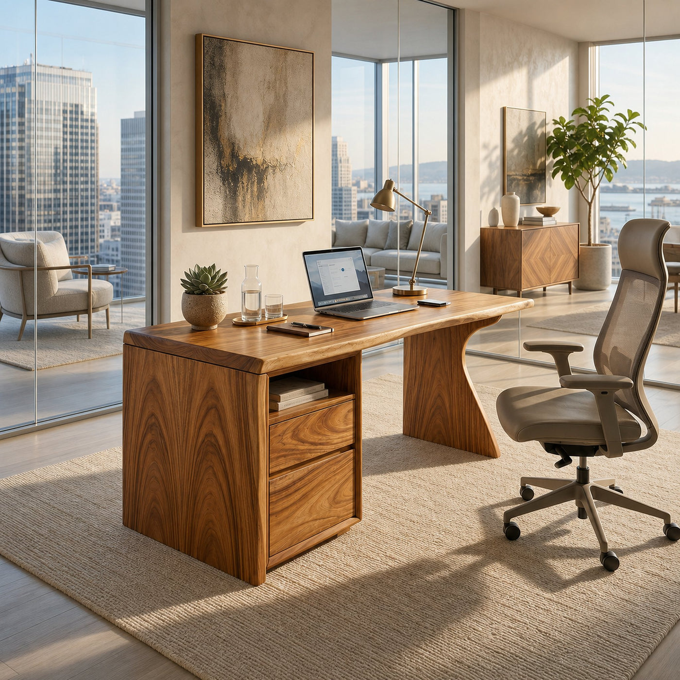 Contemporary Laptop Desk With Side Storage For City Apartment Office