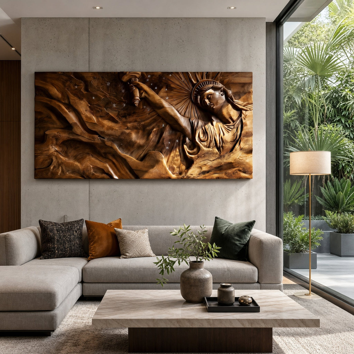 Contemporary Luxe Liberty Wood Wall Art Reception Lobby Interior Design - product view 3