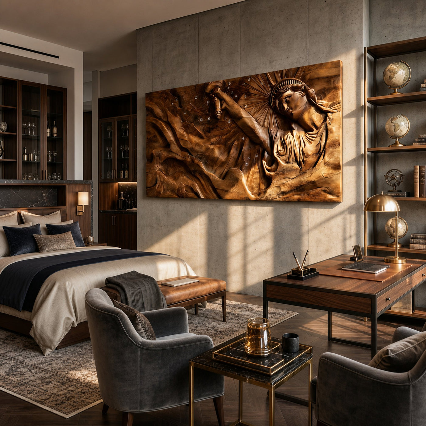 Contemporary Luxe Liberty Wood Wall Art Reception Lobby Interior Design - product view 4