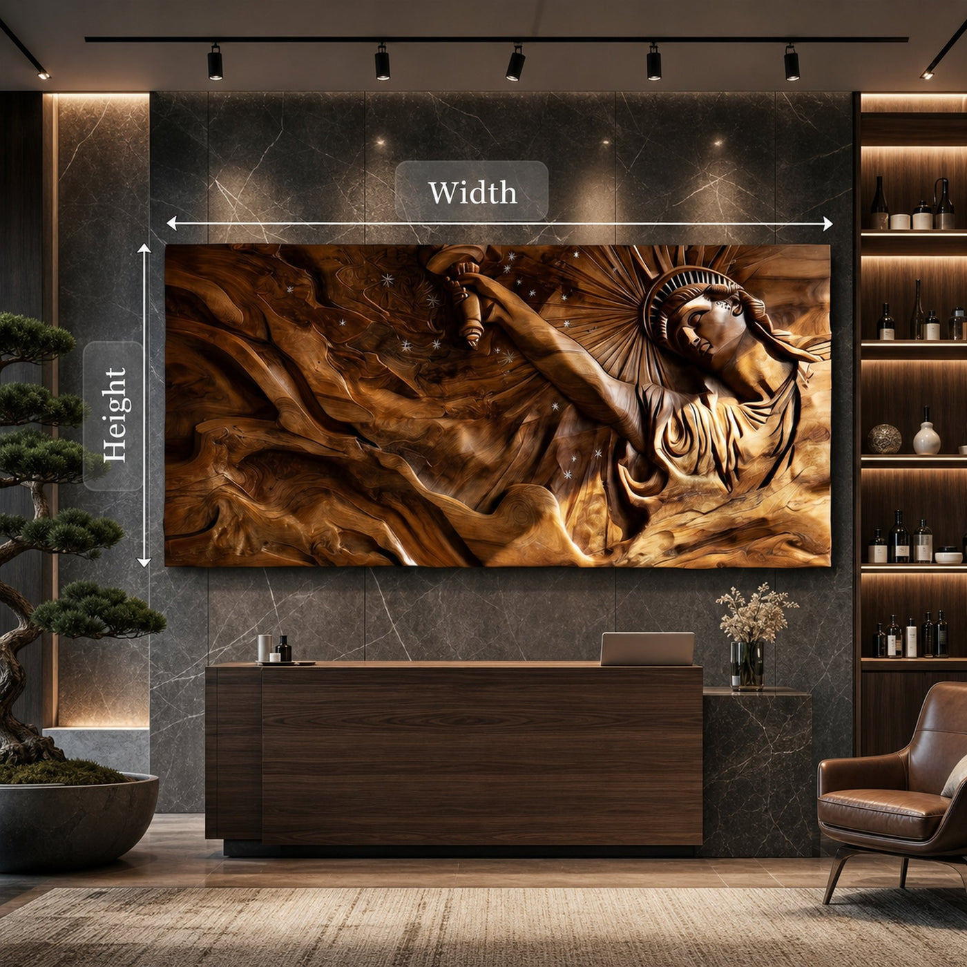 Contemporary Luxe Liberty Wood Wall Art Reception Lobby Interior Design - product view 5
