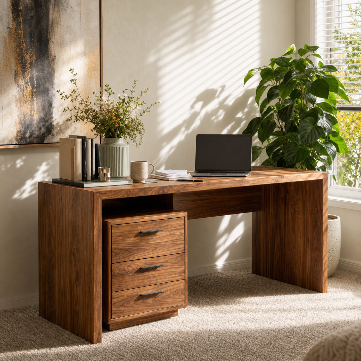Contemporary Office Desk With Storage Drawers For Home Office