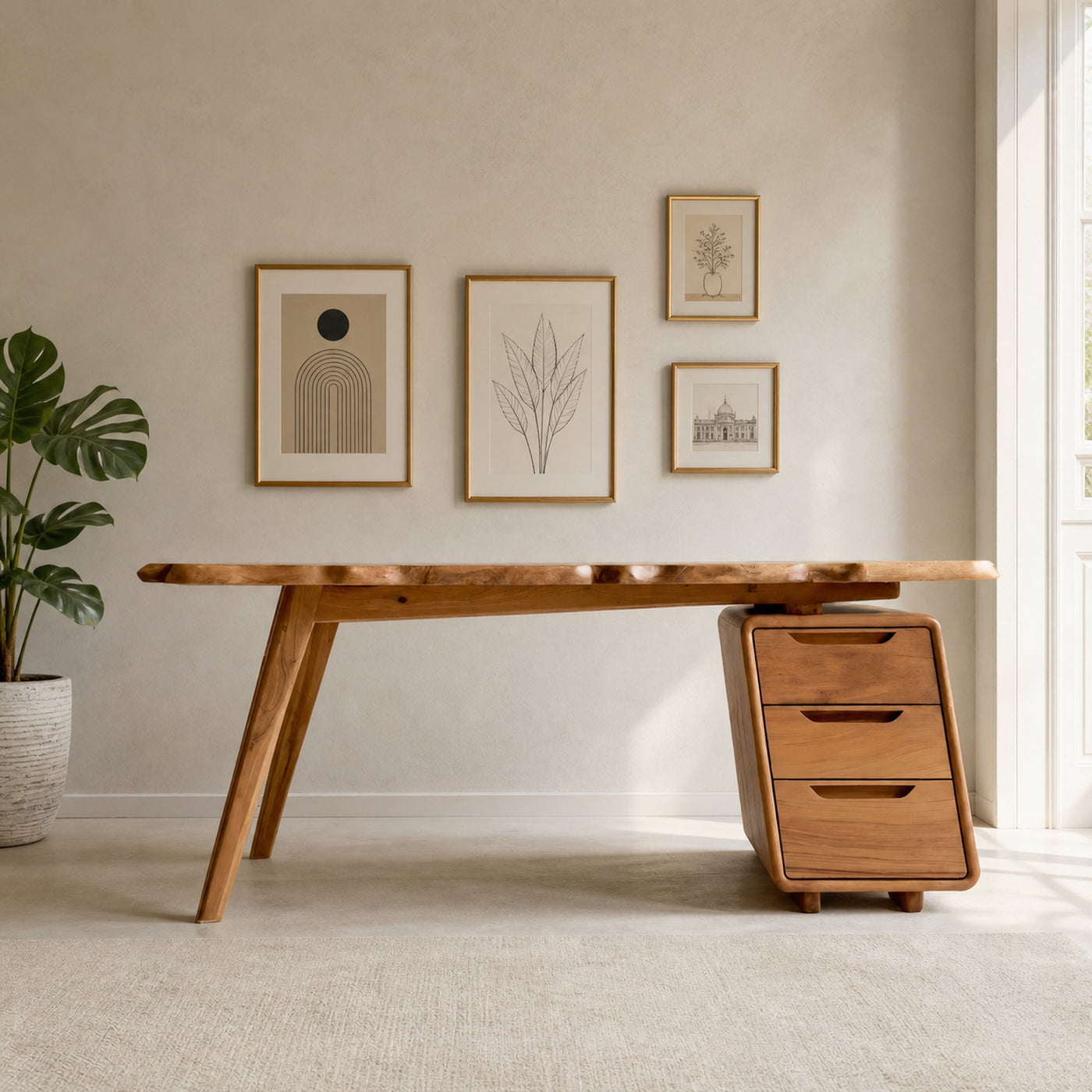 Contemporary Office Desk With Storage Drawers For Home Workspace