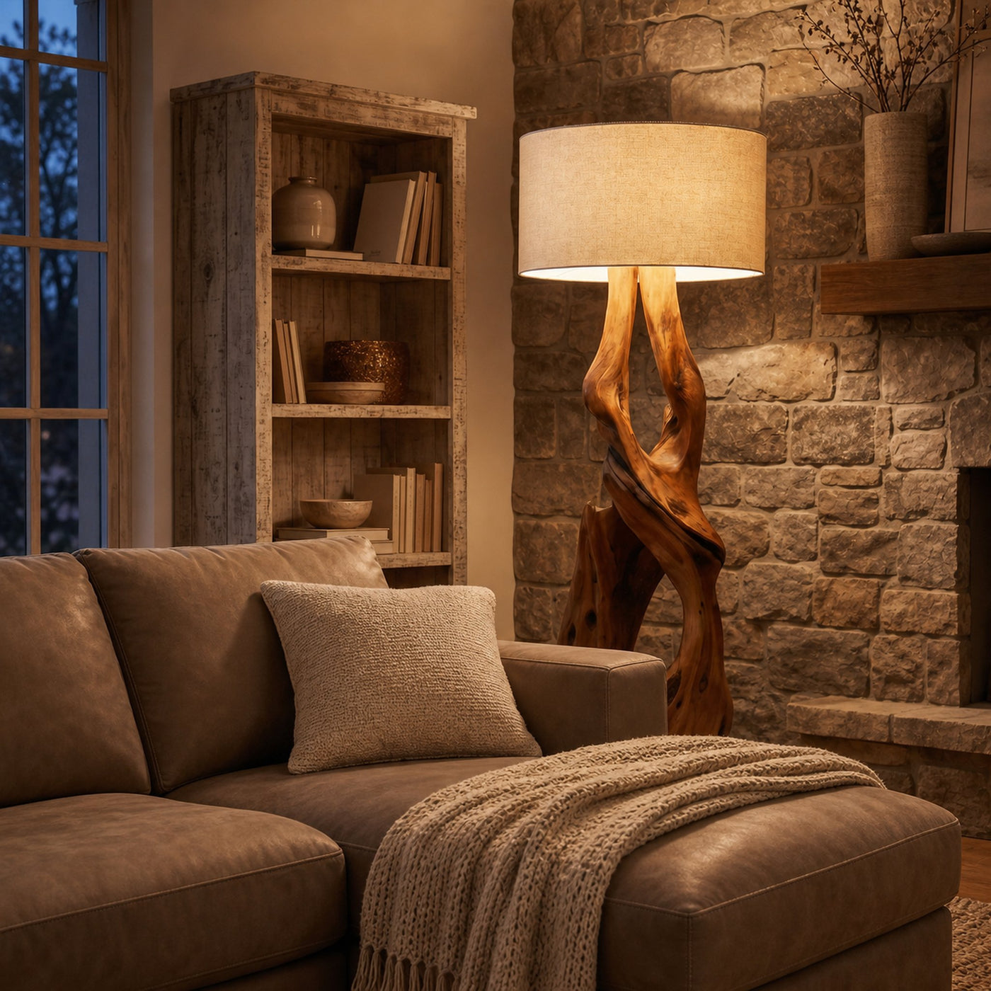 Contemporary Organic Floor Lamp With Artistic Hollow Wood Structure For Living Room - product view 2