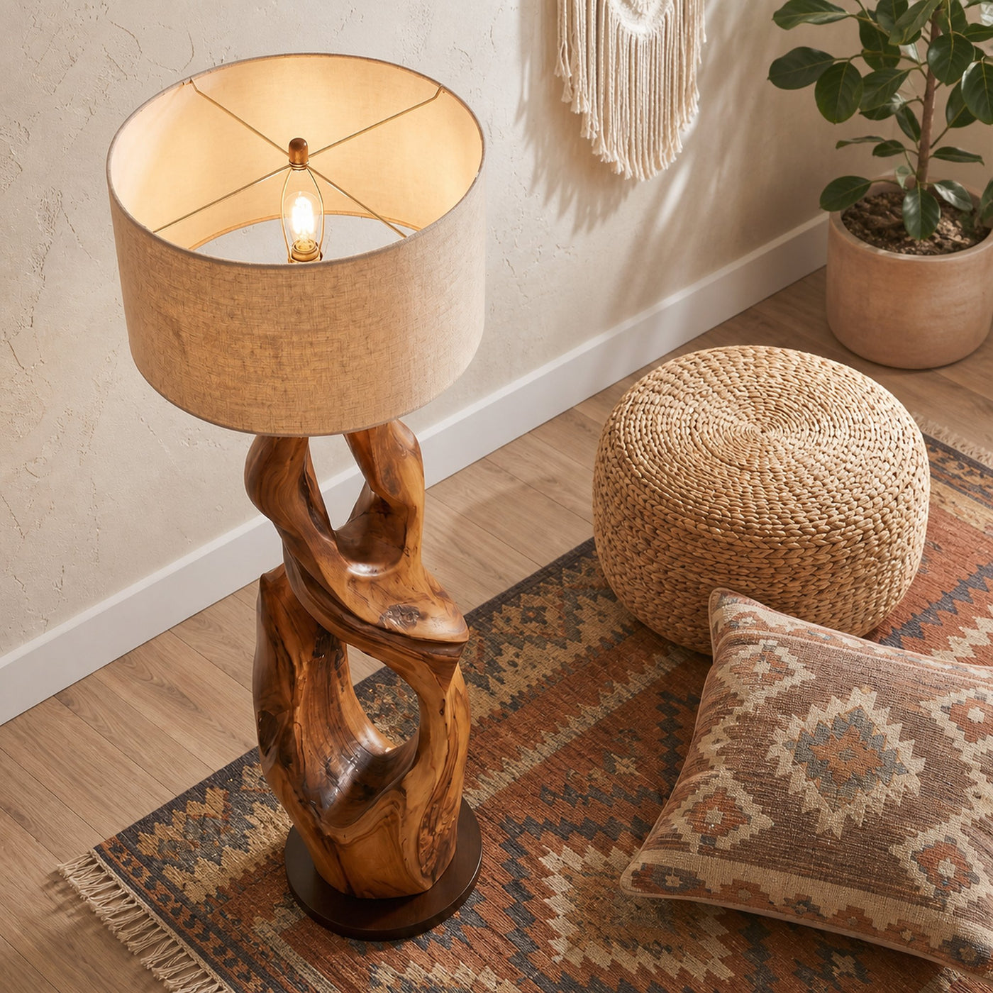 Contemporary Organic Floor Lamp With Artistic Hollow Wood Structure For Living Room - product view 3