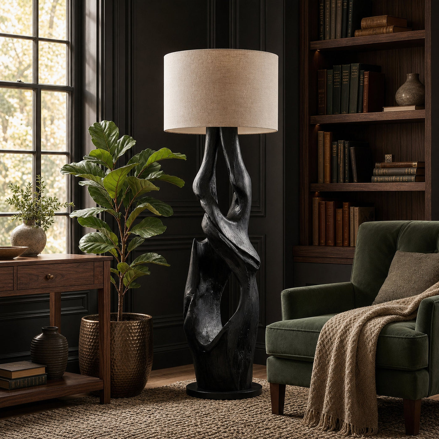 Contemporary Organic Floor Lamp With Artistic Hollow Wood Structure For Living Room - product view 4
