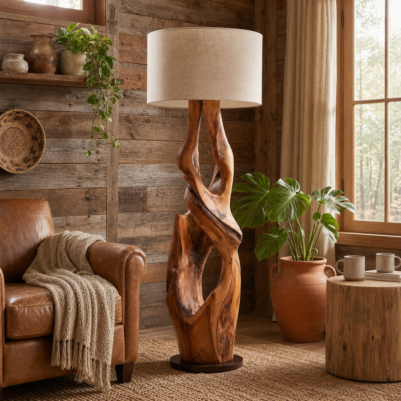 Contemporary Organic Floor Lamp With Artistic Hollow Wood Structure For Living Room - product view 6