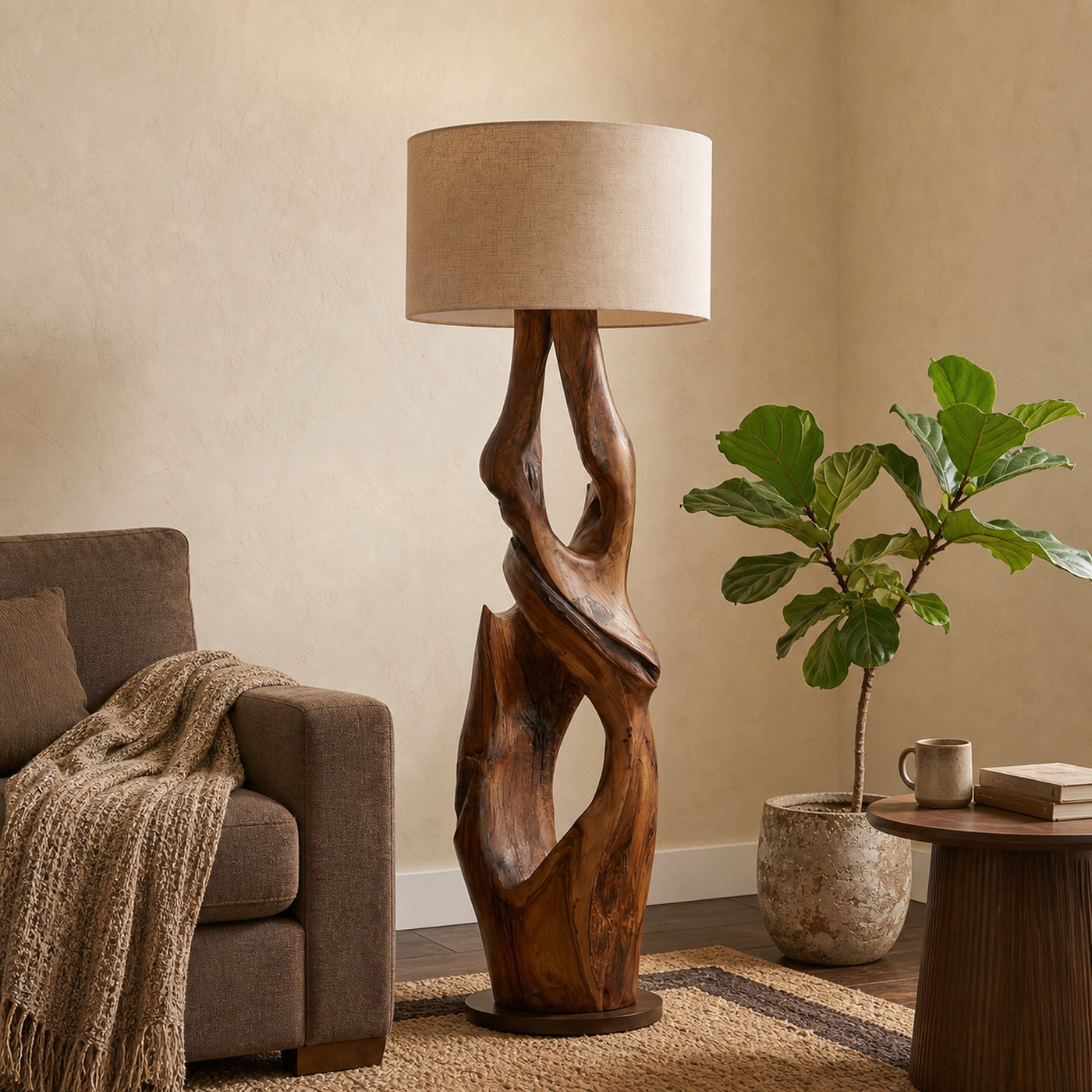 Contemporary Organic Floor Lamp With Artistic Hollow Wood Structure For Living Room - product view 7