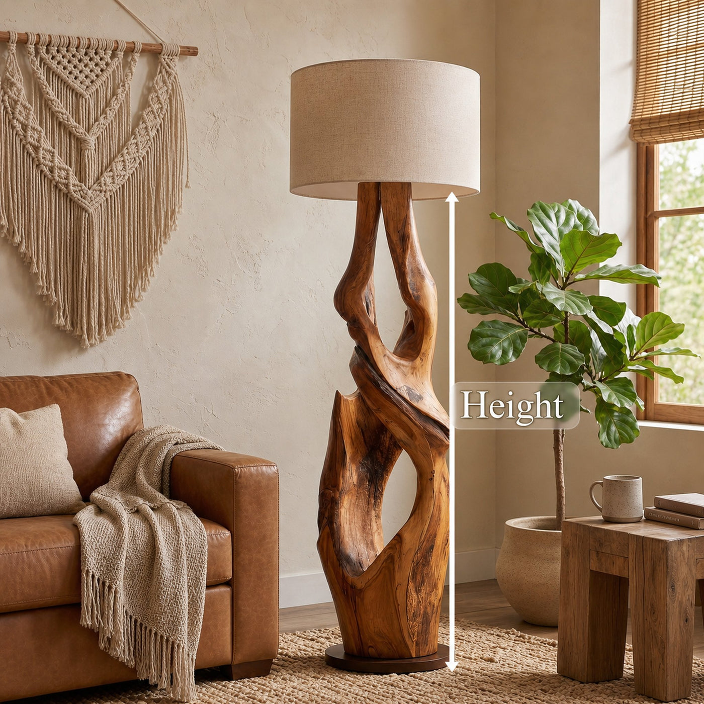 Contemporary Organic Floor Lamp With Artistic Hollow Wood Structure For Living Room - product view 8