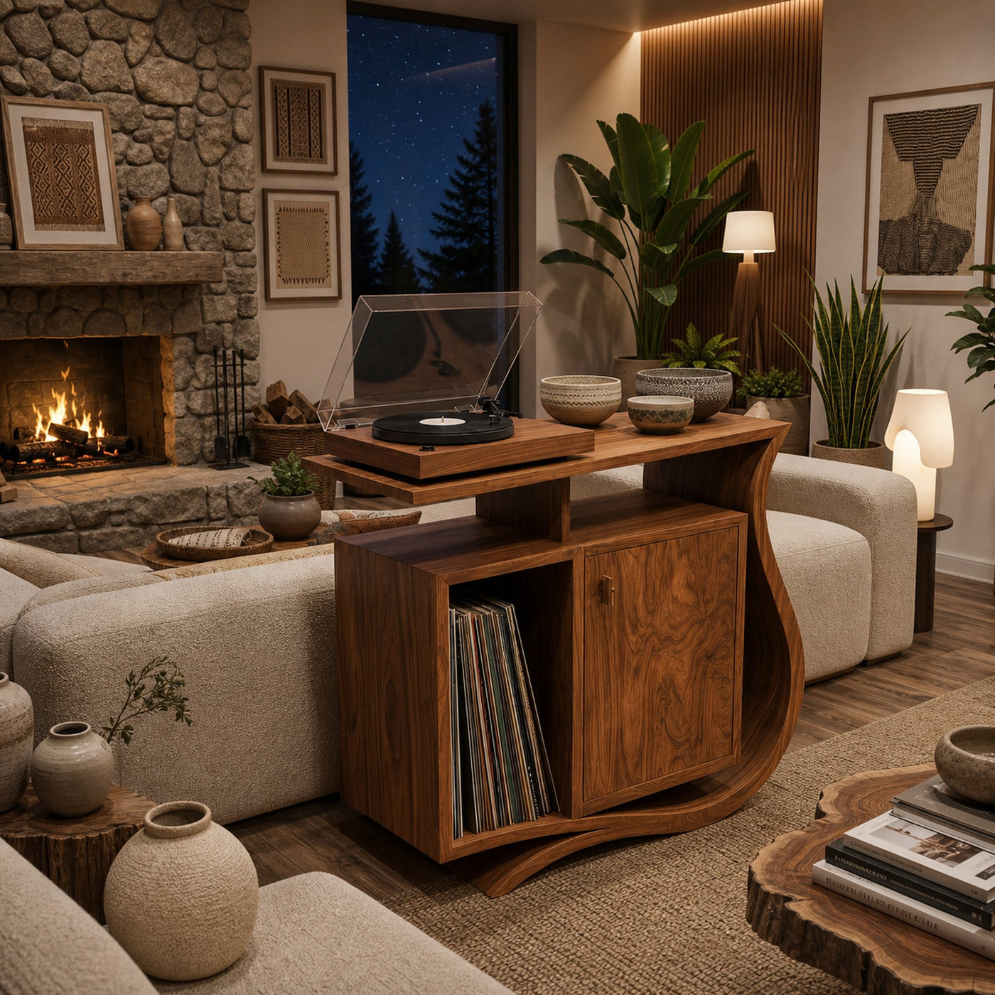 Contemporary Record Player Stand With Asymmetrical Form For Living Room - product view 3