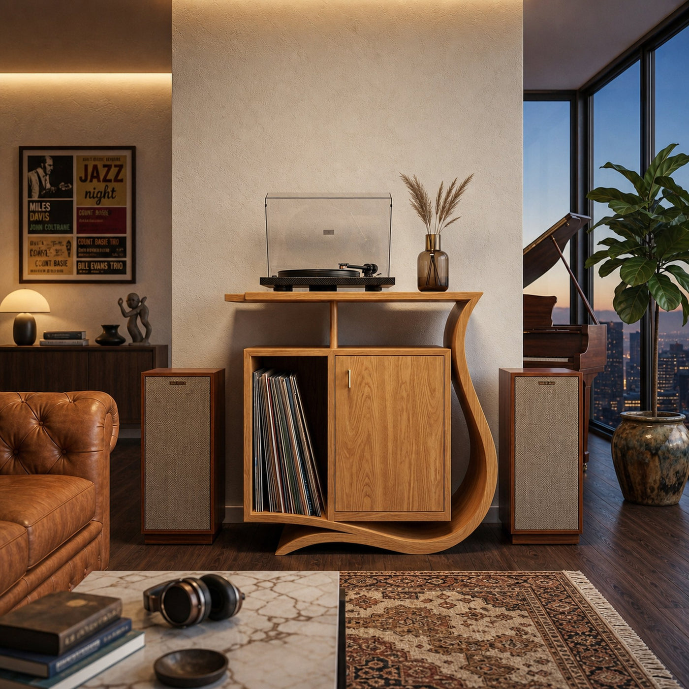 Contemporary Record Player Stand With Asymmetrical Form For Living Room - product view 5