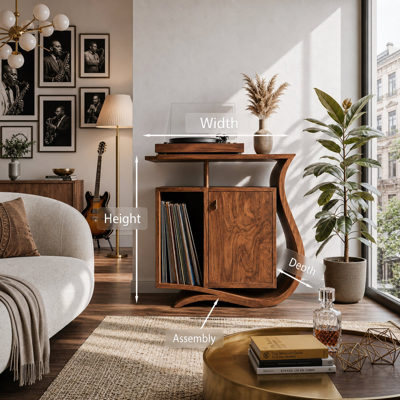Contemporary Record Player Stand With Asymmetrical Form For Living Room - product view 8