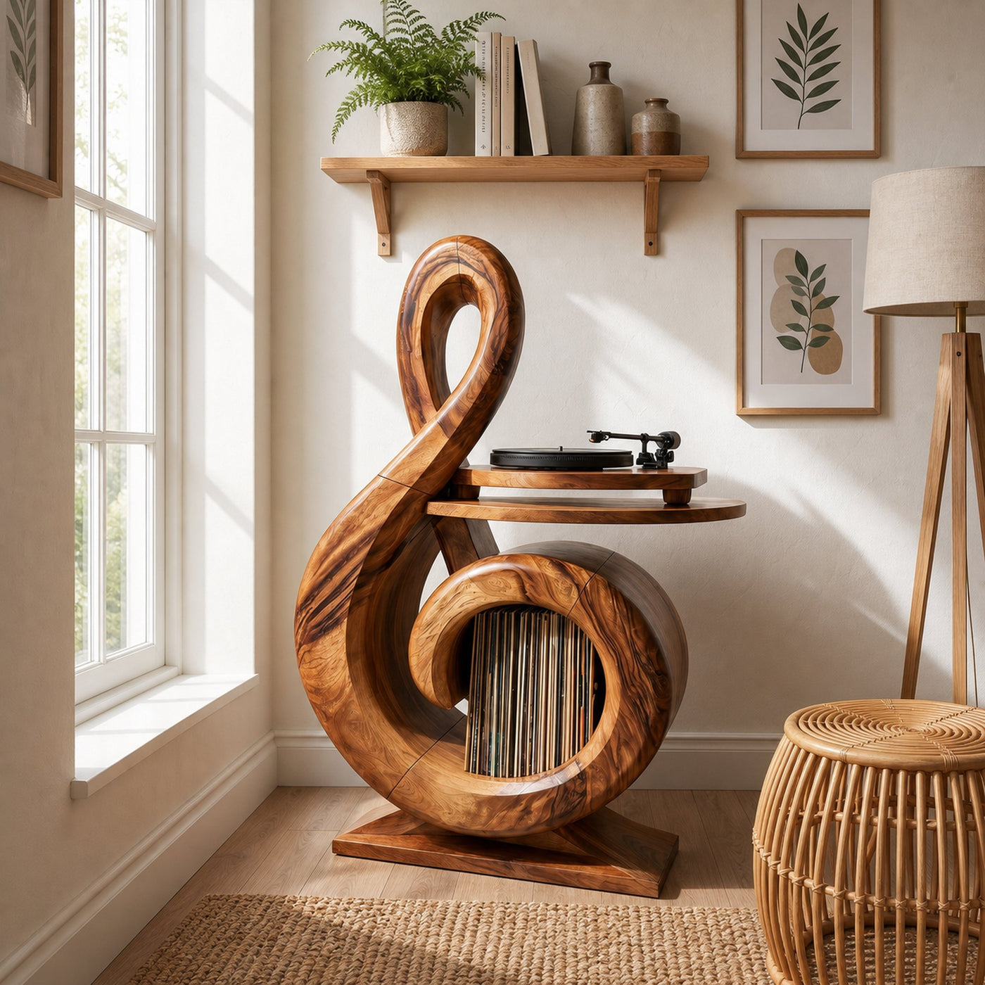 Contemporary Record Storage Stand For Living Room