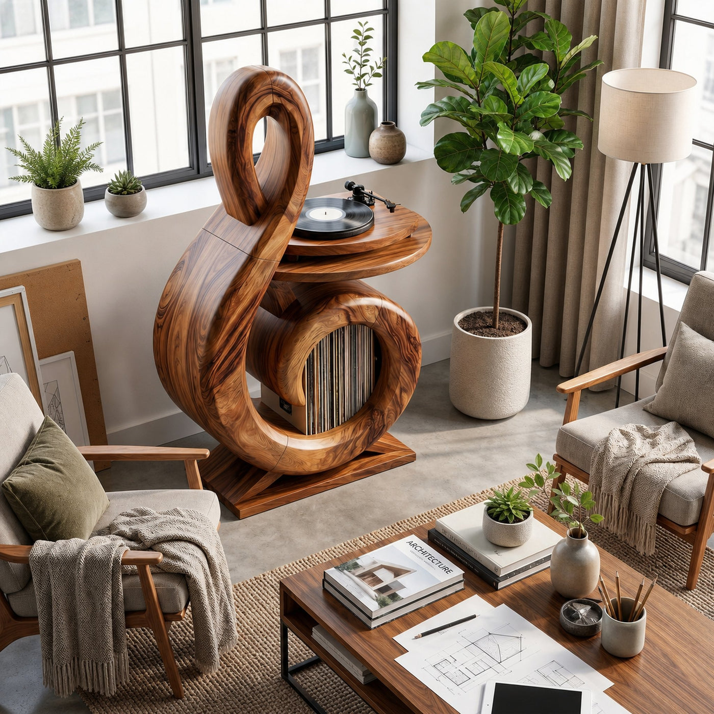 Contemporary Record Storage Stand For Living Room - product view 3