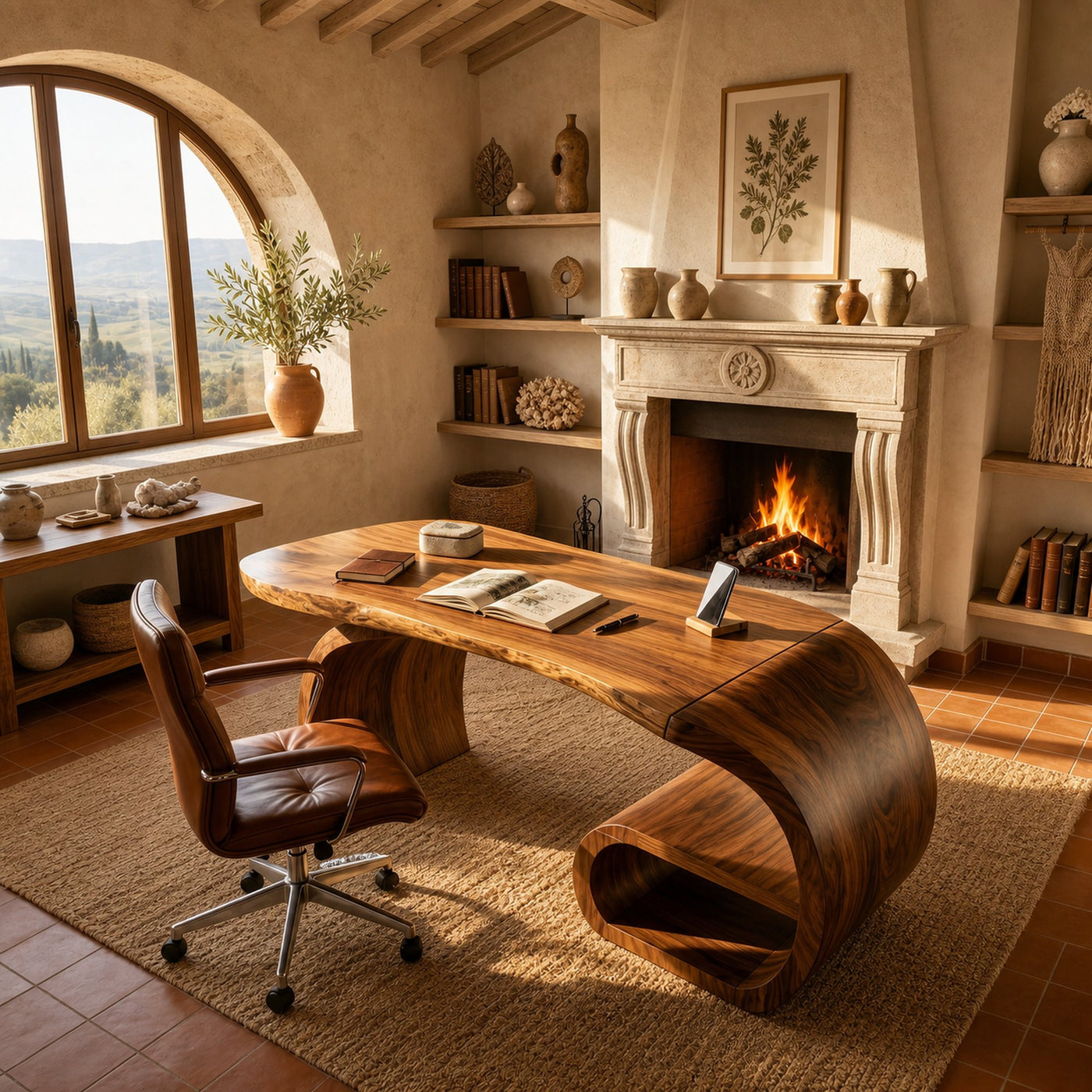 Contemporary Sculpted Desk With Side Shelf For Studio Interior - product view 2