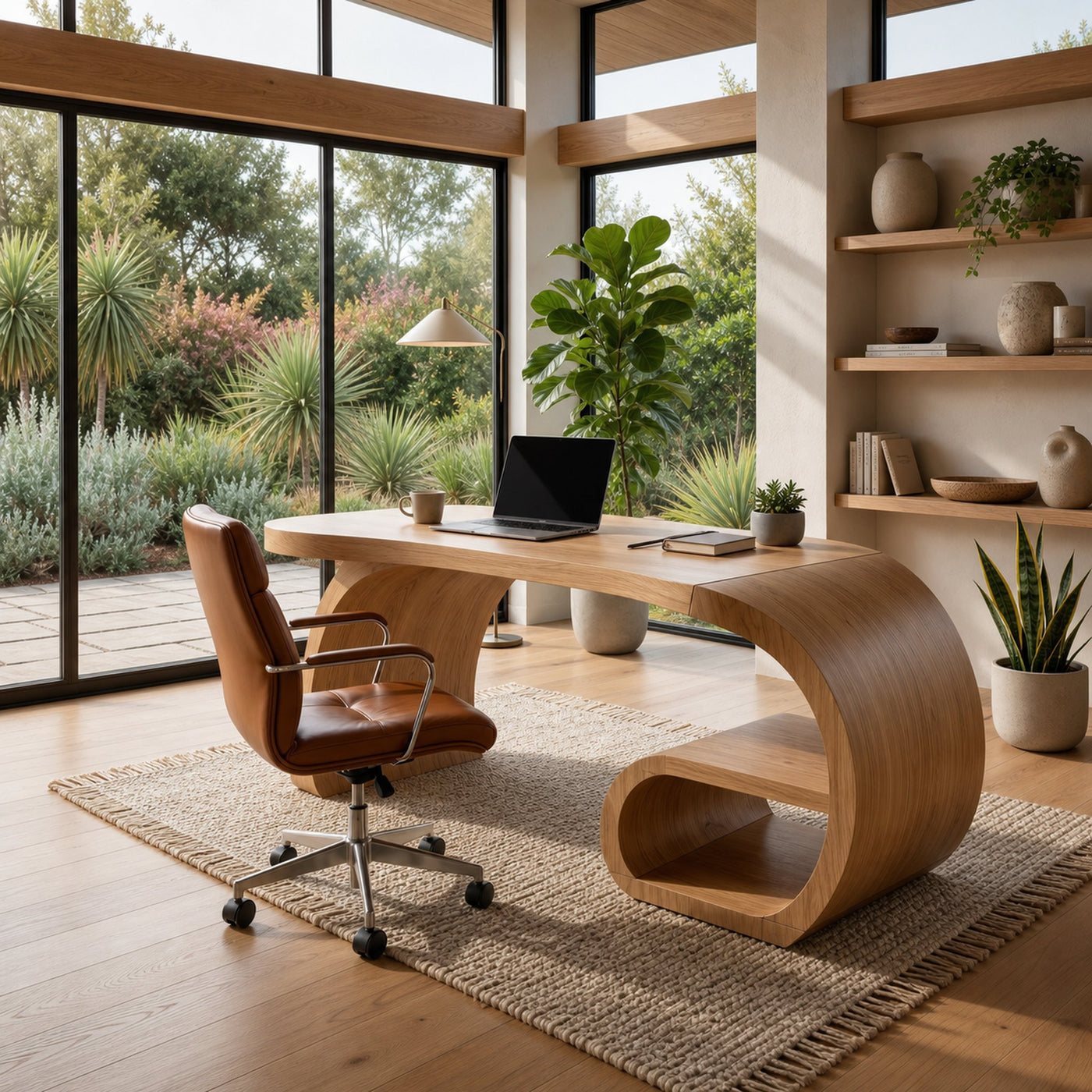 Contemporary Sculpted Desk With Side Shelf For Studio Interior - product view 5