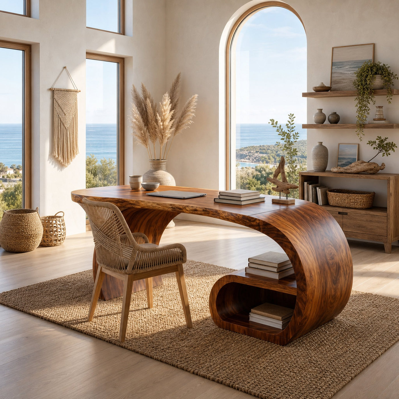 Contemporary Sculpted Desk With Side Shelf For Studio Interior - product view 6