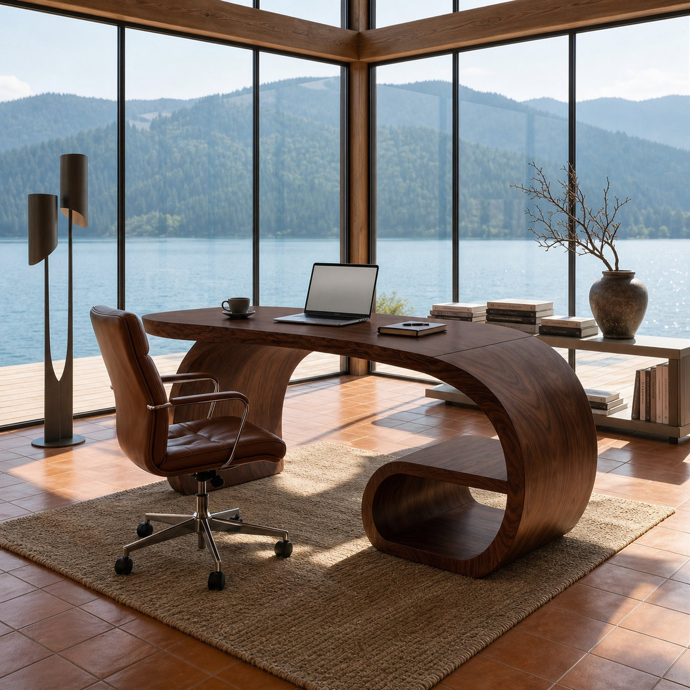 Contemporary Sculpted Desk With Side Shelf For Studio Interior - product view 7