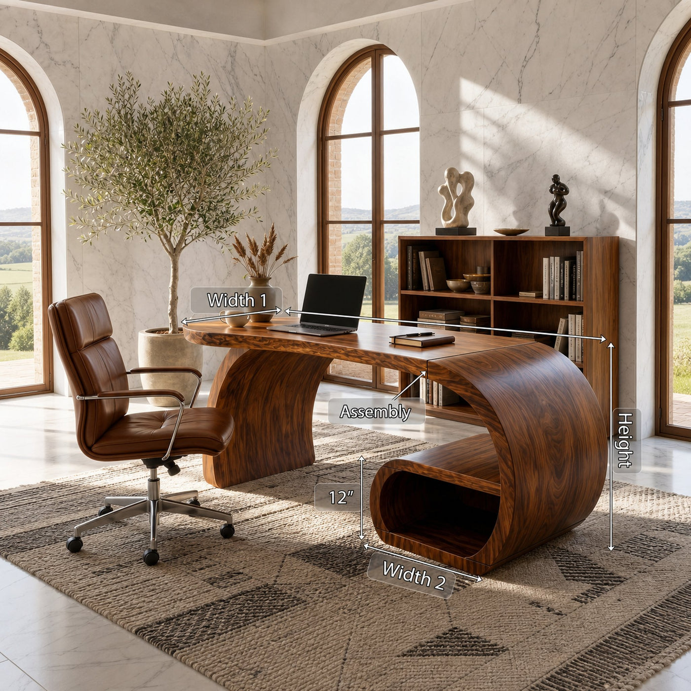 Contemporary Sculpted Desk With Side Shelf For Studio Interior - product view 8