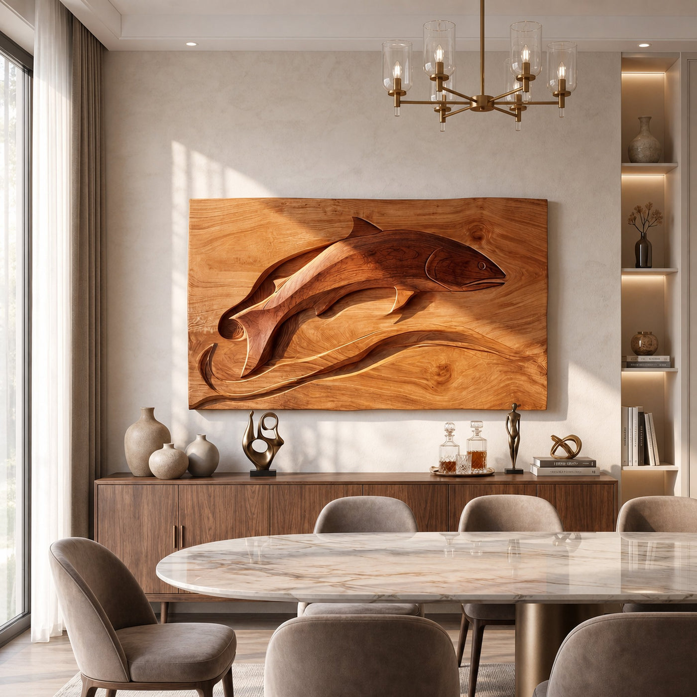 Contemporary Shark Wood Wall Art For Elegant Dining Room Styling