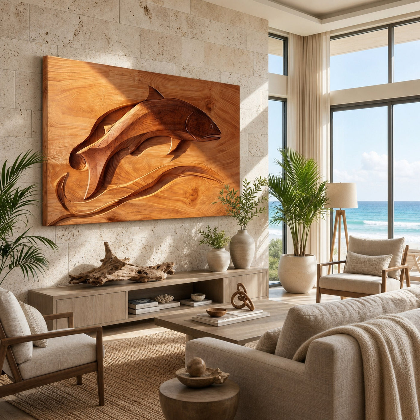 Contemporary Shark Wood Wall Art For Elegant Dining Room Styling - product view 2