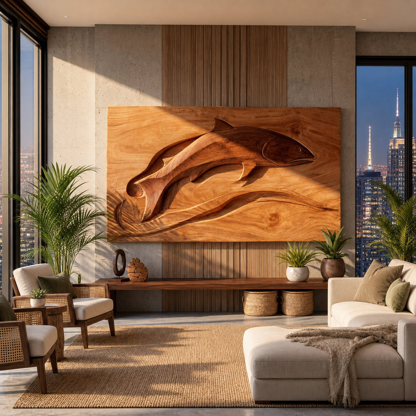 Contemporary Shark Wood Wall Art For Elegant Dining Room Styling - product view 3