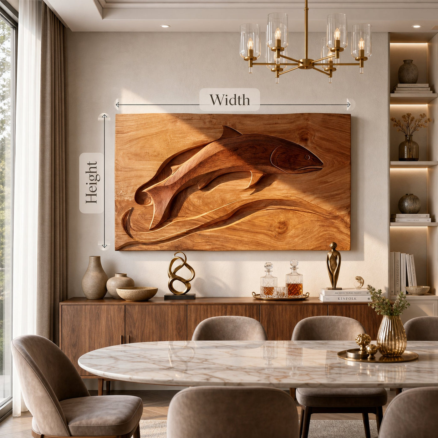 Contemporary Shark Wood Wall Art For Elegant Dining Room Styling - product view 5