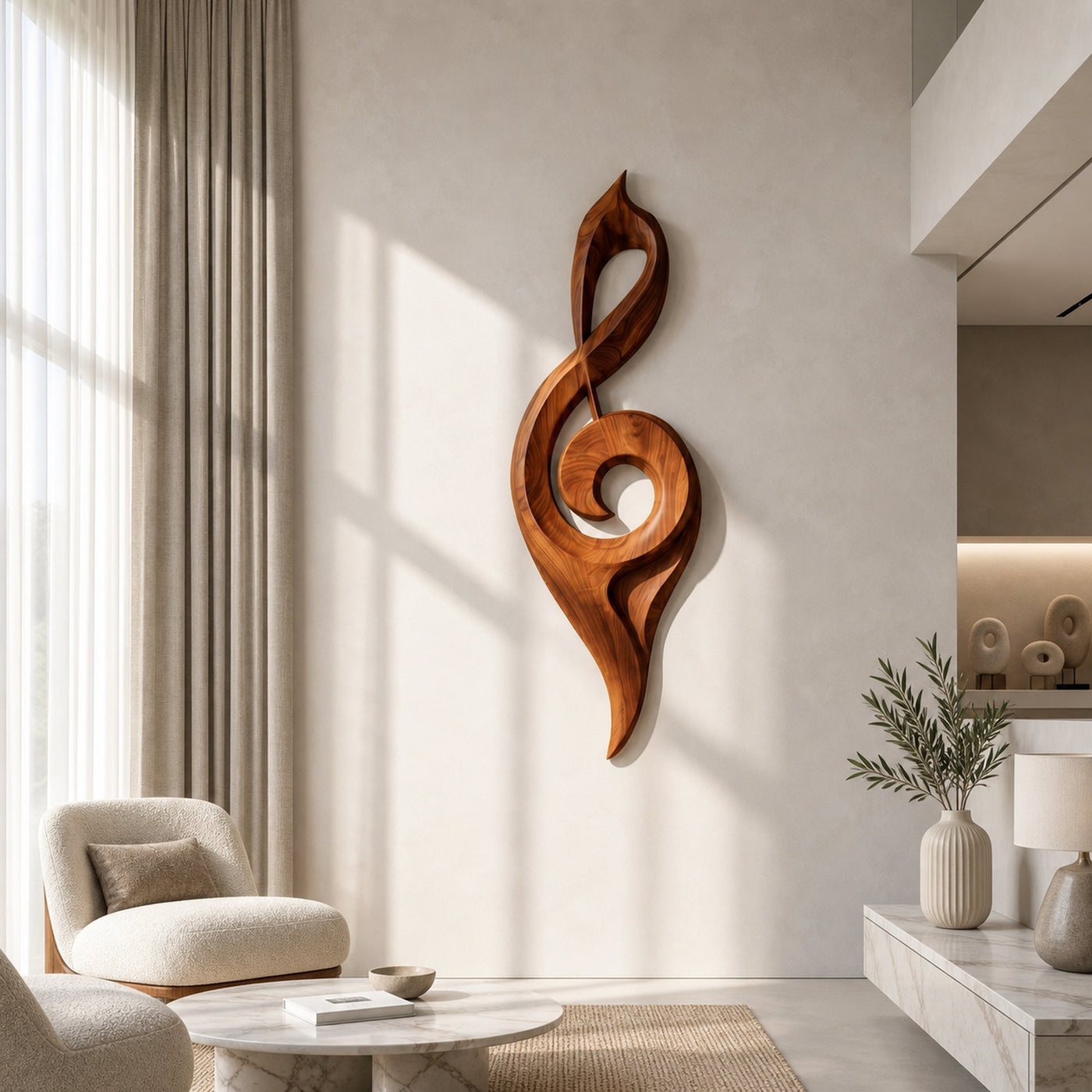 Contemporary Treble Clef Wall Sculpture With Organic Curves For Living Room