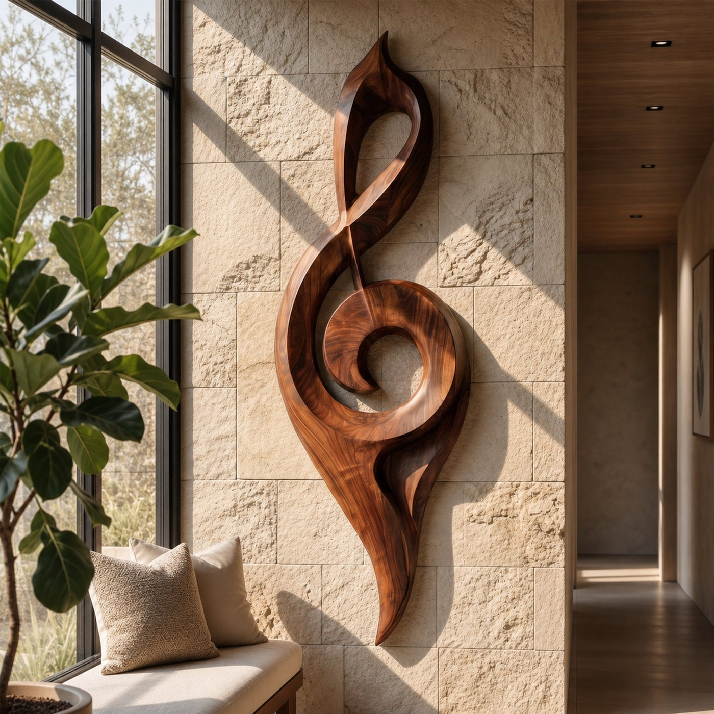 Contemporary Treble Clef Wall Sculpture With Organic Curves For Living Room - product view 3