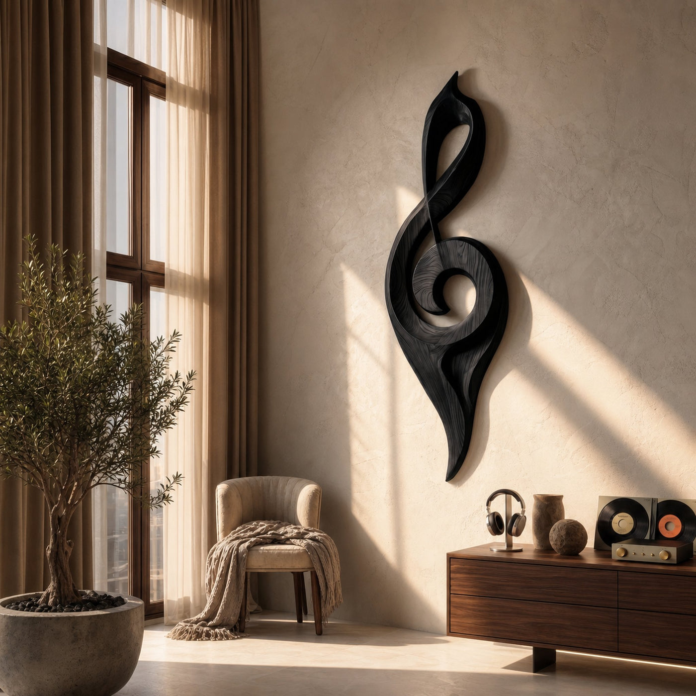 Contemporary Treble Clef Wall Sculpture With Organic Curves For Living Room - product view 4