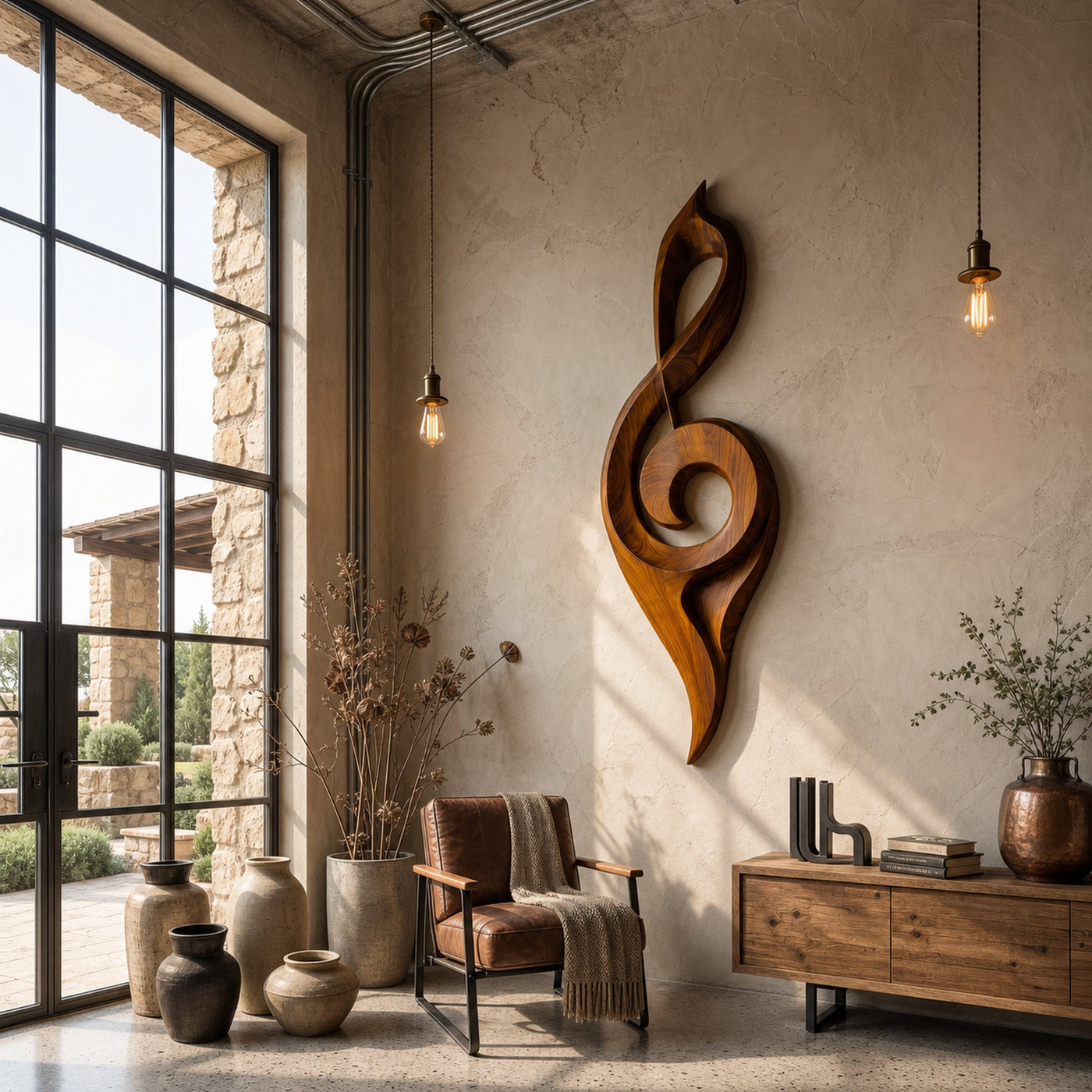Contemporary Treble Clef Wall Sculpture With Organic Curves For Living Room - product view 6
