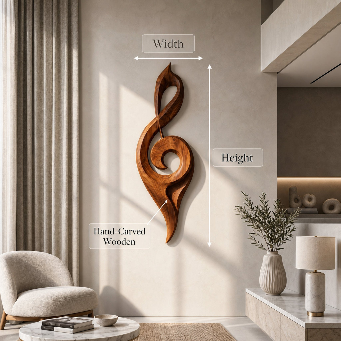 Contemporary Treble Clef Wall Sculpture With Organic Curves For Living Room - product view 8