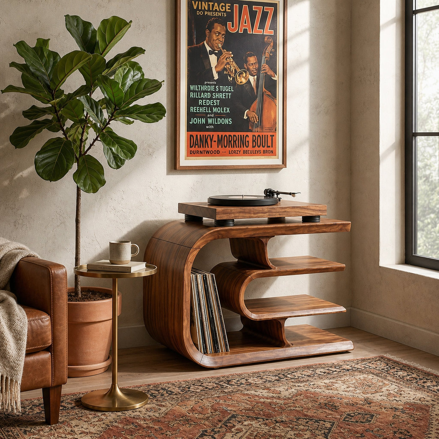 Contemporary Vinyl Record Stand For Reading Corner