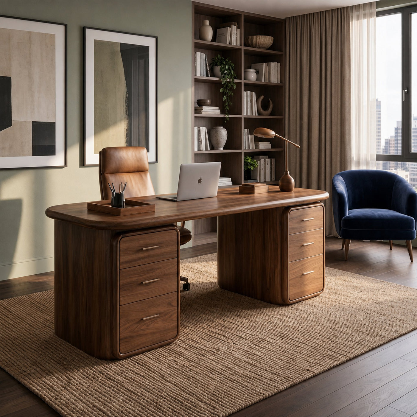 Contemporary Wood Desk With Built In Drawers For Home Office - product view 3