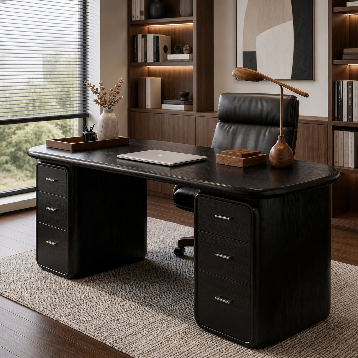 Contemporary Wood Desk With Built In Drawers For Home Office - product view 4