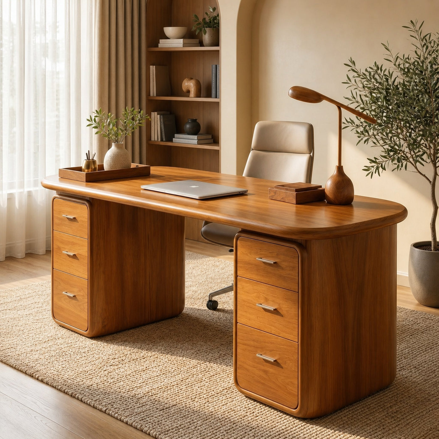Contemporary Wood Desk With Built In Drawers For Home Office - product view 6