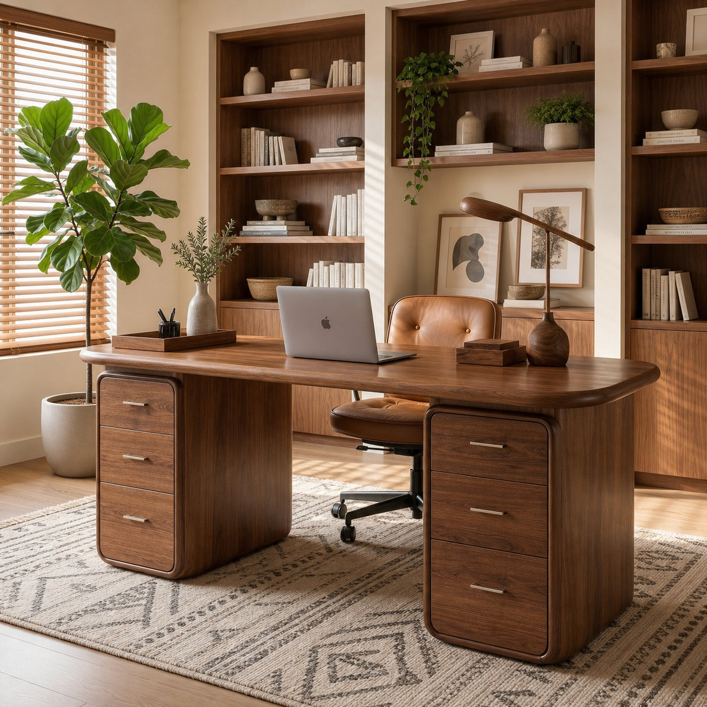 Contemporary Wood Desk With Built In Drawers For Home Office - product view 7