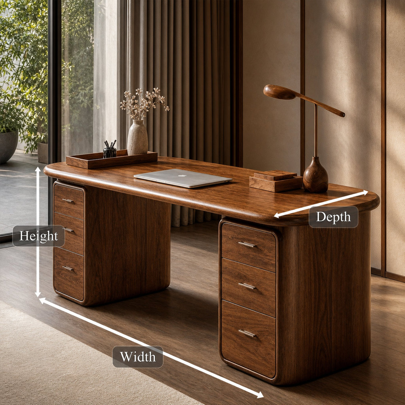 Contemporary Wood Desk With Built In Drawers For Home Office - product view 8
