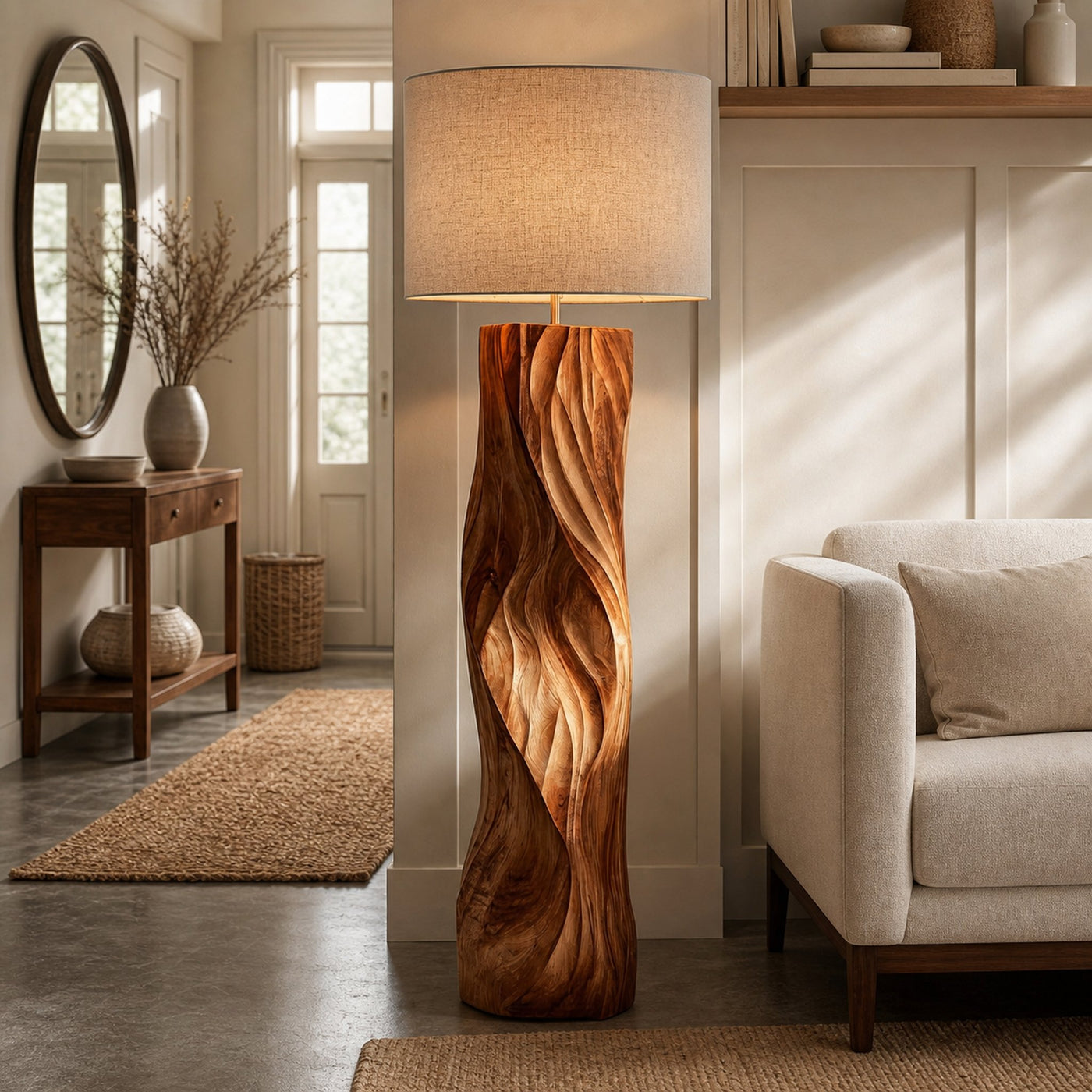 Contemporary Wood Floor Lamp Sculptural Design For Home Lobby